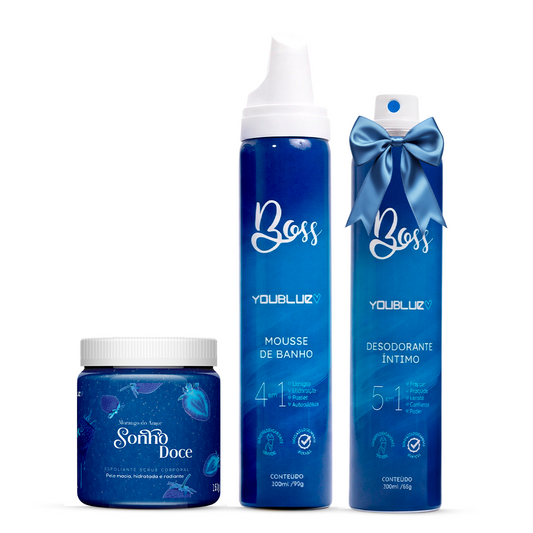 Kit Mousse de Banho + Esfoliante Corporal = Desodorante íntimo